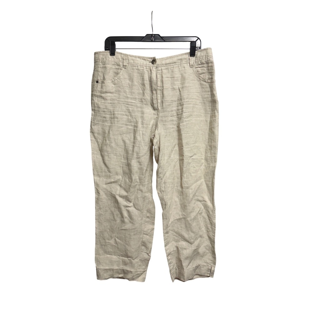 Olsen Europe Anna Linen Crop Pants Beige Trousers Neutral Embroidered‎ 10/L